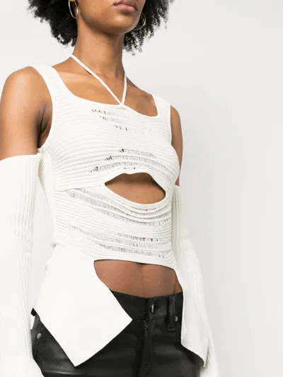 Andrea Adamo Ribbed Knit Cut-out Top In White