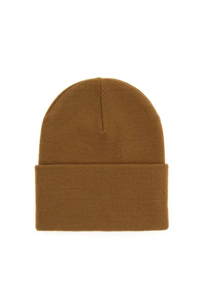 Carhartt Beanie Hat With Logo Patch In Brown