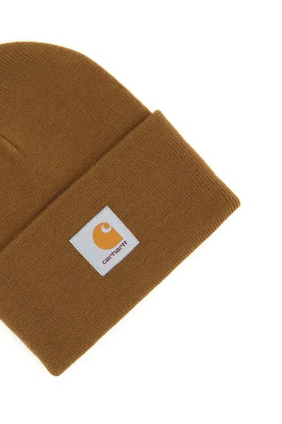 Carhartt Beanie Hat With Logo Patch In Brown