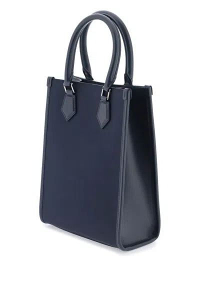 Dolce & Gabbana Navy Small Nylon And Leather Trim Tote Bag With Rubberized Logo For Men In Blue