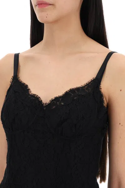 Dolce & Gabbana Abito Midi In Pizzo Con Spacco In Black