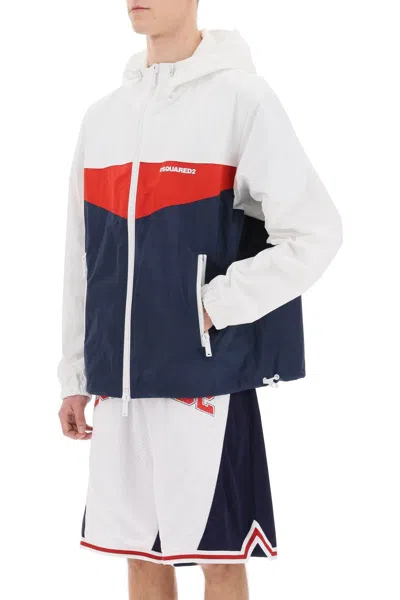 Dsquared2 Color Block Windbreaker Jacket In White