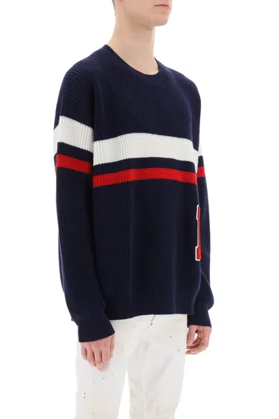 Dsquared2 Wool Crew-neck Sweater With Logoed Patch In Blue