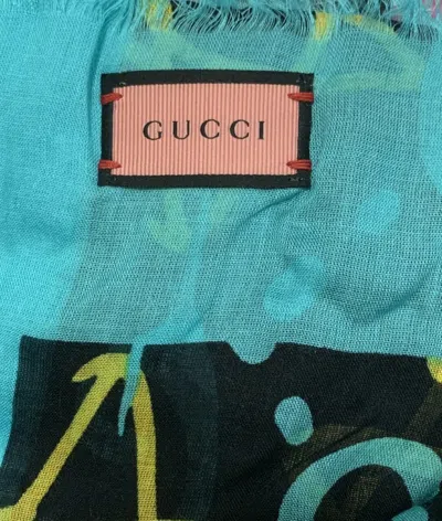 Gucci Ghost Black Blue Gg Star Modal Silk Large Scarf Shawl W/box In Black Blue