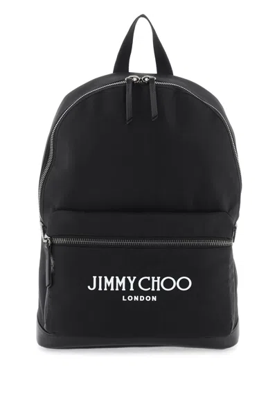 Jimmy Choo Black Nylon Backpack With Leather Base And Contrasting Logo Detail In Black