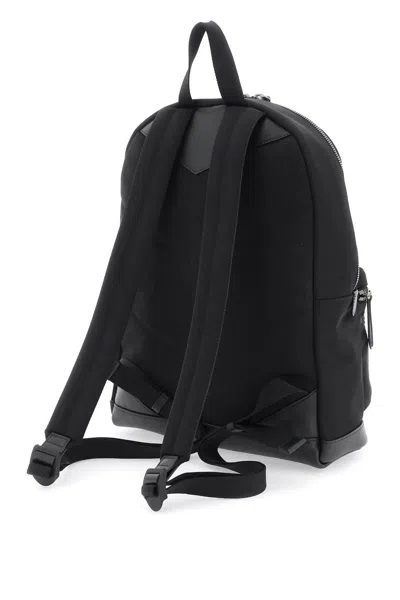 Jimmy Choo Black Nylon Backpack With Leather Base And Contrasting Logo Detail In Black