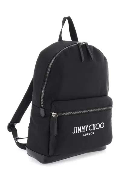 Jimmy Choo Black Nylon Backpack With Leather Base And Contrasting Logo Detail In Black