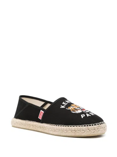 Kenzo Canvas Espadrilles With Logo Embroidery In Black
