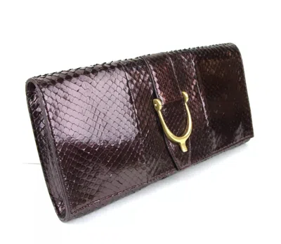 Harley Davidson New Authentic Gucci Soft Stirrup Python Clutch Evening Bag Large In Plum