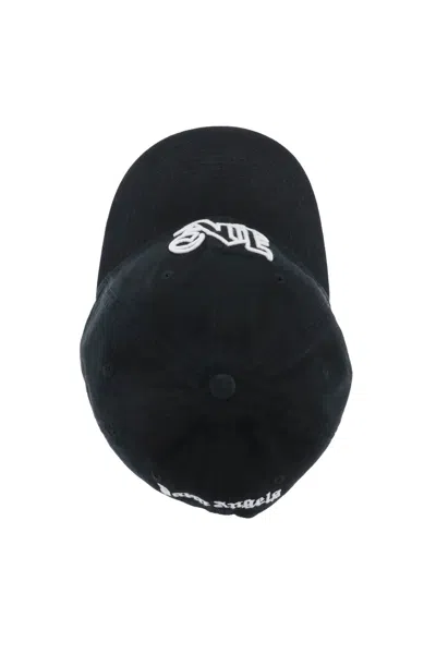 Palm Angels Black Baseball Cap With Embroidered Monogram In Black