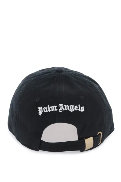 Palm Angels Black Baseball Cap With Embroidered Monogram In Black