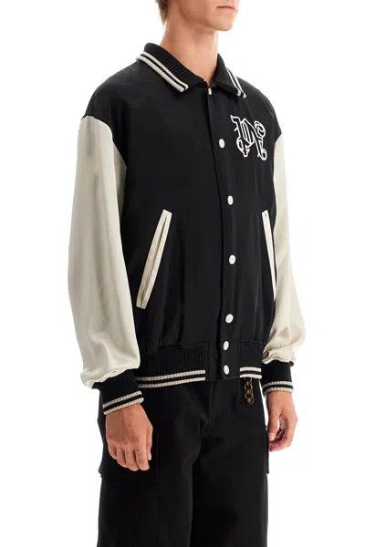 Shop Palm Angels Men's Satin Varsity Jacket For In Black