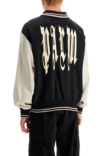 Shop Palm Angels Men's Satin Varsity Jacket For In Black