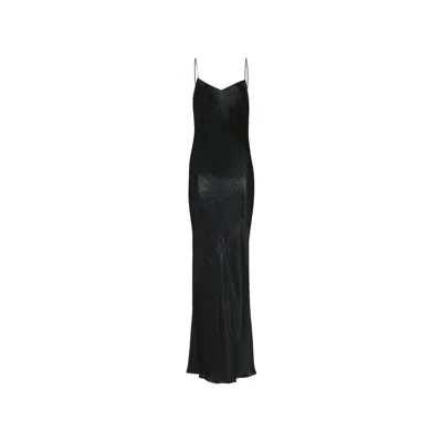 Saint Laurent Long Cowl-back Dress In Iridescent Satin In Black