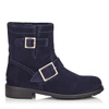 JIMMY CHOO YOUTH NAVY SUEDE BIKER BOOTS WITH SHEARLING LINING,YOUTHUSG S