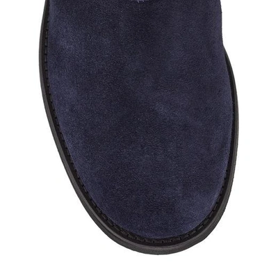 Shop Jimmy Choo Youth Navy Suede Biker Boots With Shearling Lining