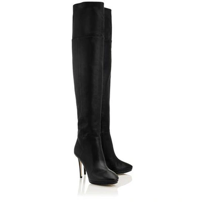 Shop Jimmy Choo Hayley 100 Black Grainy Calf Leather Over-the-knee Boots