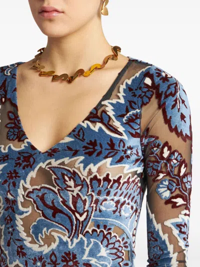 Etro Blue Long Dress With All-over Paisley Motiv In Viscose Blend In Multicolor