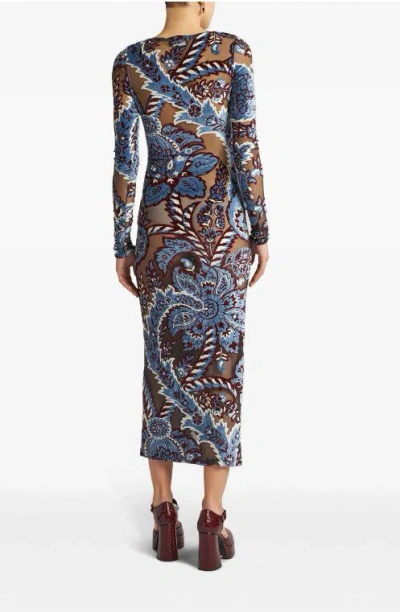 Etro Blue Long Dress With All-over Paisley Motiv In Viscose Blend In Multicolor