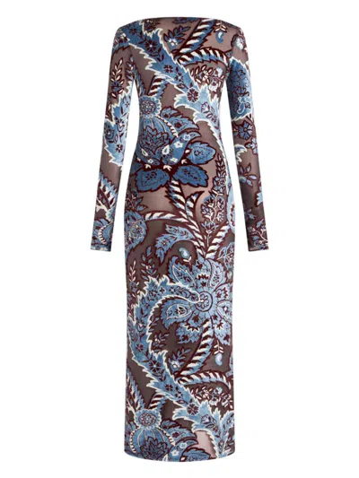 Etro Blue Long Dress With All-over Paisley Motiv In Viscose Blend In Multicolor
