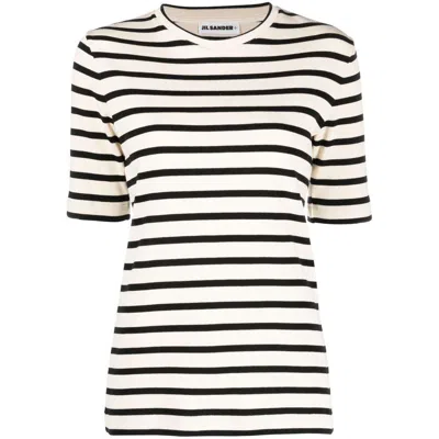 Jil Sander Black And White Knitted Striped T-shirt In Cotton Woman In Multicolor