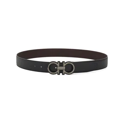 Ferragamo Salvatore  Man's Bicolor Leather Belt With Logo Buckle In Red