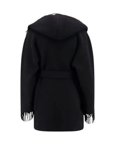 Balenciaga Hooded Fringe Oversized Self-tie Wool Jacket