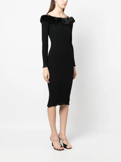 Blumarine Black Viscose Stretch Off Shoulder Dress