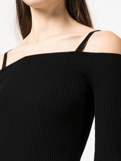 Blumarine Black Viscose Stretch Off Shoulder Dress