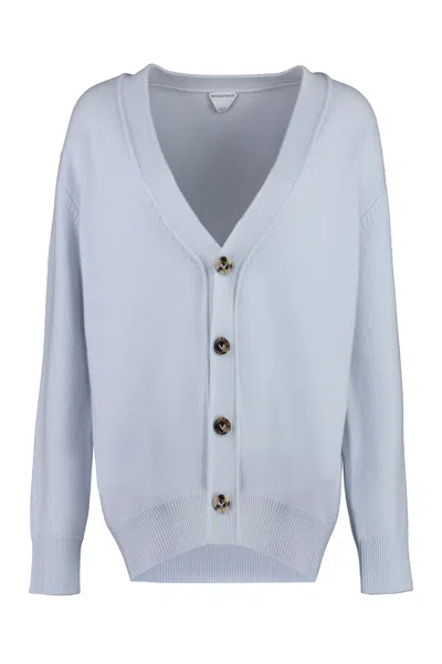 Bottega Veneta Powder Blue Stretch Cashmere Blend Cardigan In Blue