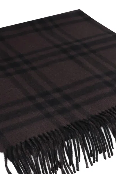 Burberry Cashmere Scarf With Checked Pattern And Fringe In Brown