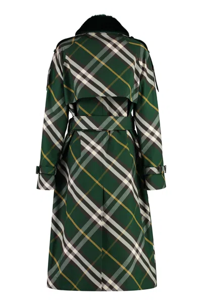 Burberry Check Belted Trench Coat With Faux Fur Collar