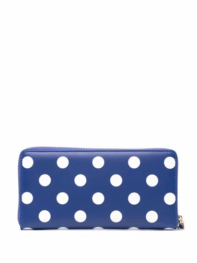 Comme Des Garçons Wallet Navy Polka Dot Raffia Purse