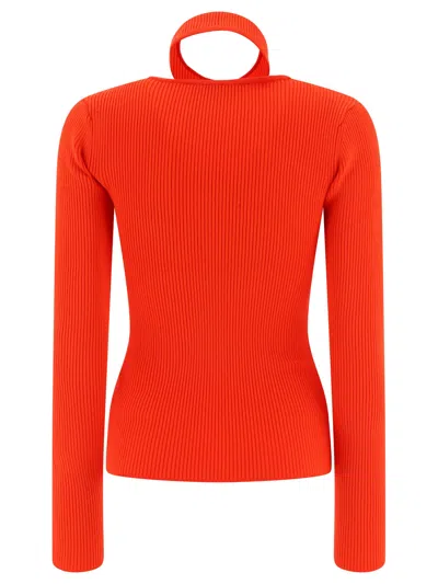 Coperni Red Top With Unique Cut-out Design And Ribbed Texture
