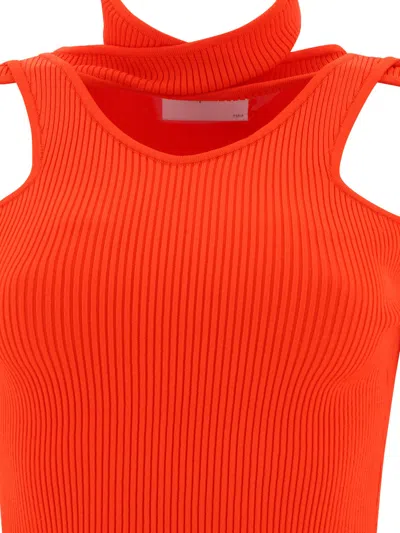 Coperni Red Top With Unique Cut-out Design And Ribbed Texture