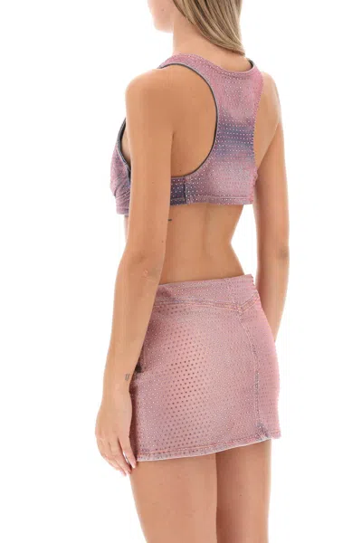 Diesel De-toppy-fsd Denim Cropped Top With Rhinestones
