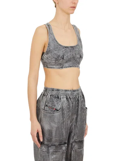 Diesel Top In Denim Con Micro Paillettes