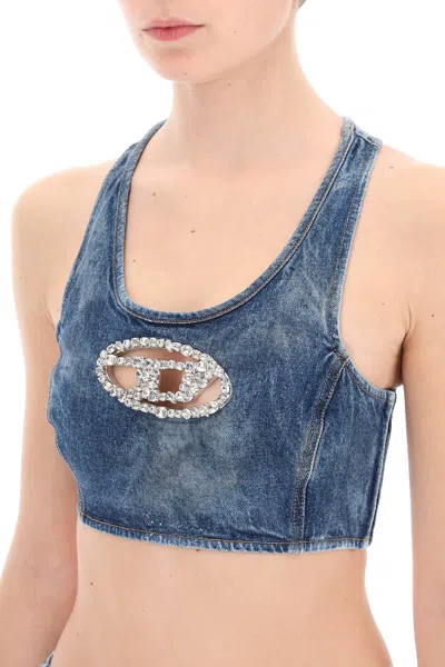 Diesel Denim Crop Top With Jewel Buckle