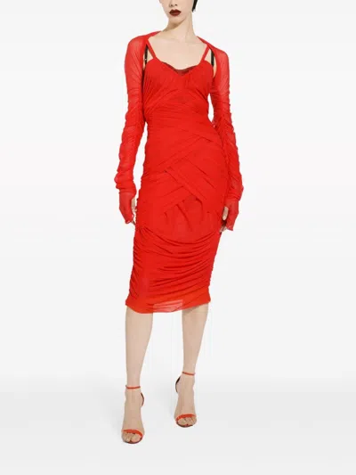 Dolce & Gabbana Draped Layered Tulle Midi Dress