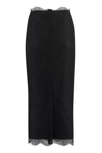 Dolce & Gabbana Midi Black Skirt With Re-edition Patch In Chantilly Lace Woman