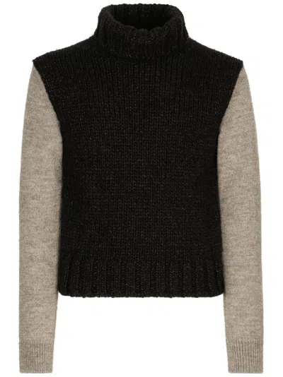 Dolce & Gabbana Two-tone Wool And Alpaca Turtle-neck Sweater