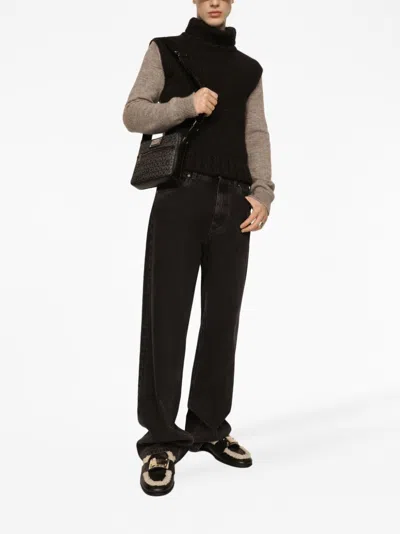 Dolce & Gabbana Two-tone Wool And Alpaca Turtle-neck Sweater