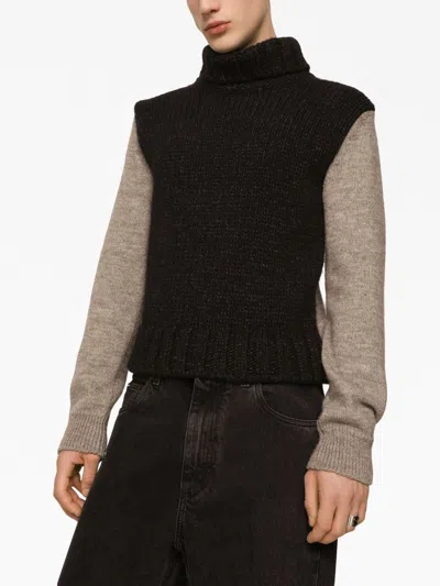 Dolce & Gabbana Two-tone Wool And Alpaca Turtle-neck Sweater