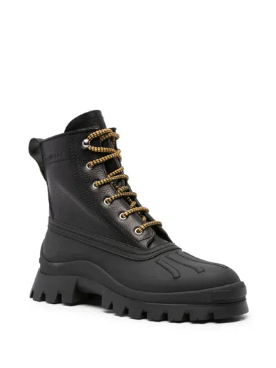 Dsquared2 Black Leather Lace-up Ankle Boots For Men With Debossed Logo