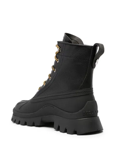 Dsquared2 Black Leather Lace-up Ankle Boots For Men With Debossed Logo