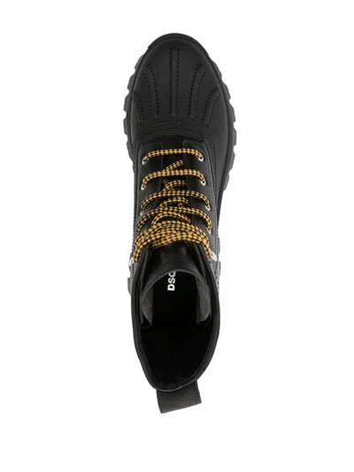 Dsquared2 Black Leather Lace-up Ankle Boots For Men With Debossed Logo