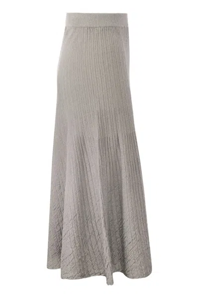 Elisabetta Franchi Metallic Ribbed Viscose Midi Skirt