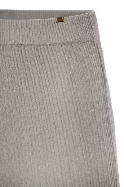 Elisabetta Franchi Metallic Ribbed Viscose Midi Skirt