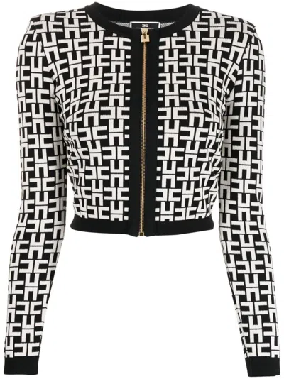 Elisabetta Franchi Viscose Jacquard Mini Cardigan In Black