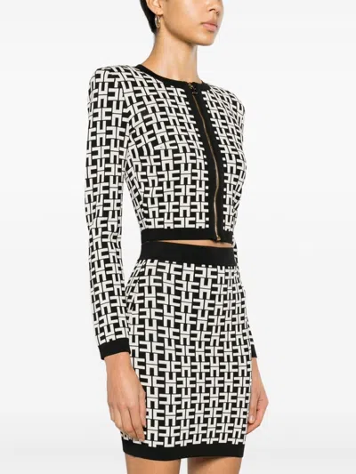 Elisabetta Franchi Viscose Jacquard Mini Cardigan In Black